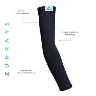 No Pockets Black UPF 50 Sun Protective Sleeves 2 Sleeves per Pair - Zun Rays Clothing