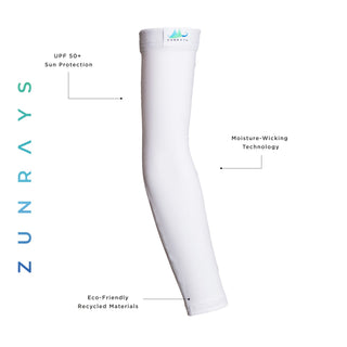No Pockets White UPF 50 Sun Protective Sleeves 2 Sleeves per Pair - Zun Rays Clothing