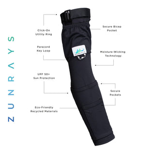 With Pockets Black UPF 50 Sun Protective Sleeves 2 Sleeves per Pair - Zun Rays Clothing